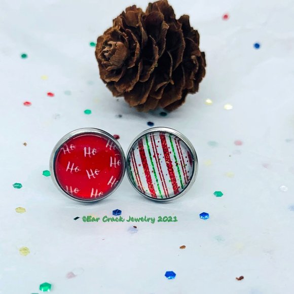 Hand Crafted Jewelry - Holiday - Handmade Stud Earrings - Ho Ho Ho